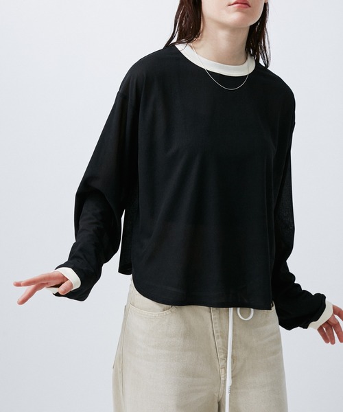 tシャツ SHEER RINGER CROPPED LONG SREEVE レディース メンズ M TO R tシャツ SHEER RINGER CROPPED LONG SREEVE レディース