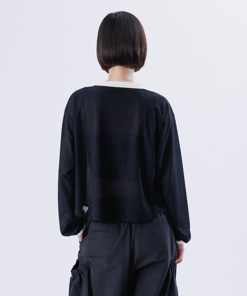 M TO R tシャツ SHEER RINGER CROPPED LONG SREEVE レディース