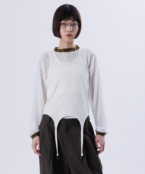トップス SHEER RINGER CROPPED LONG SREEVE SHEER RINGER CROPPED LONG SREEVE（Tシャツ/カットソー）｜M TO