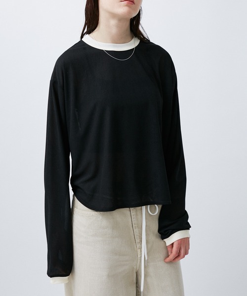 tシャツ SHEER RINGER CROPPED LONG SREEVE レディース メンズ M TO R tシャツ SHEER RINGER CROPPED LONG SREEVE レディース