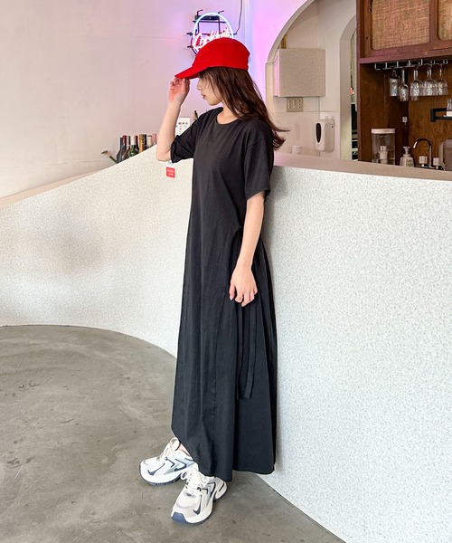 PILIT ワンピース 半袖 「サイズ展開あり」サイドリボンフレア