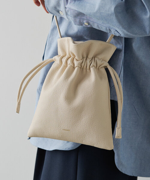 【24時間以内配送】ラシット　巾着バック　ミニバッグ　ベージュ russet ショルダーバッグ バッグ 「名品」4wayレザー巾着