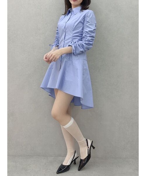 A18661 美品 RHC ギャザースリーブシャツワンピース ライトブルー A18661 美品 RHC ギャザースリーブシャツワンピース ライトブルー