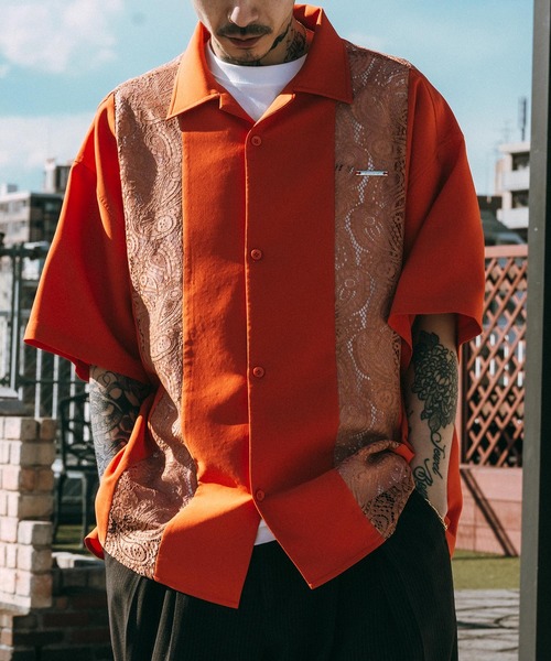 Subciety（サブサエティ） シャツ Lace panel shirt メンズ レディース