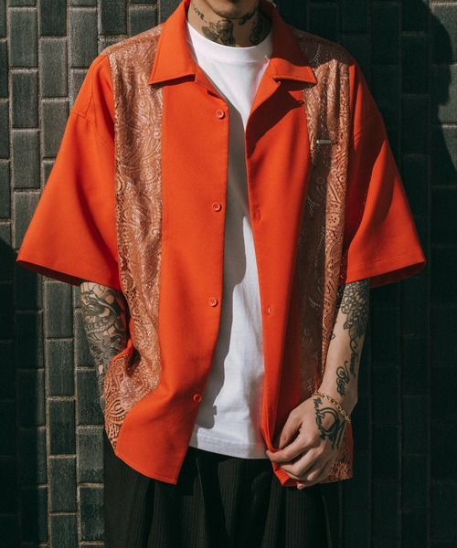 Subciety（サブサエティ） シャツ Lace panel shirt メンズ レディース
