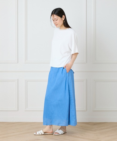 【ちぃさん専用】IENA シャツ・スカート　セットアップ 紺無地調タックフレアスカート セットアップ着用可【AOKI公式通販】