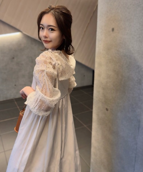 Mejoul ワンピース ドット柄シアーブラウス フェイクレイヤード キャミ