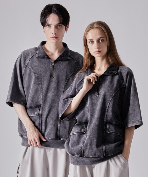 CLEL tシャツ 「CLEL」Vintage Design Short Sleeve Half Zip T