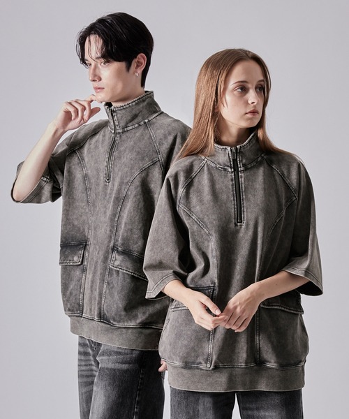CLEL tシャツ 「CLEL」Vintage Design Short Sleeve Half Zip T