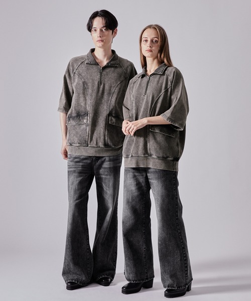 CLEL tシャツ 「CLEL」Vintage Design Short Sleeve Half Zip T