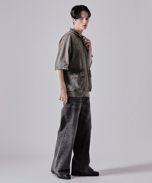 【CLEL】ヘビーウェイトヴィンテージデザイン半袖ハーフジップTシャツ2枚セット セール】【CLEL】Vintage Design Short Sleeve Half Zip T