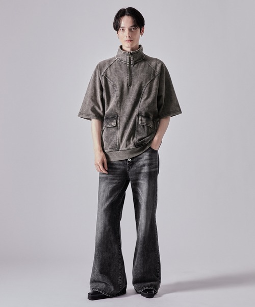 【CLEL】ヘビーウェイト ヴィンテージデザイン ハーフジップ グレー系 M CLEL tシャツ 「CLEL」Heavy Weight Vintage Design Half Zip
