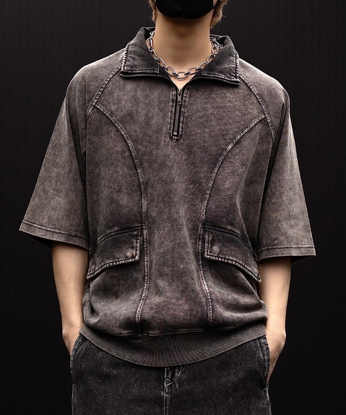 CLEL ヴィンテージデザイン 3Dジャガード半袖ニットポロ CLEL】Vintage Design 3D Jacquard Short Sleeve Knit Polo