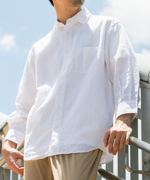 yori コットンリネンシャツ ホワイト 36 Relation シャツ リネン7分袖シャツ メンズ レディース : ZOZOTOWN
