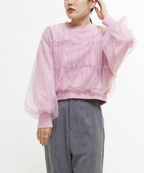 THT shirring sweat シャーリング　スウェット　グレー トレーナー スウェット 「High Scream Center / ハイスクリーム