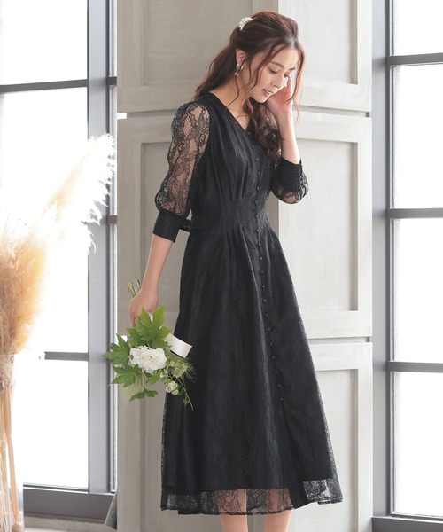 DRESS LAB 「DRESS LAB」 7分袖ワンピース S ブラック レディース 