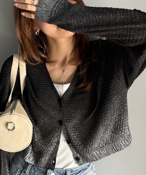 mily bilet カーディガン 「mily bilet」箔プリントメッシュショート丈 mily bilet カーディガン 「mily bilet」箔プリントメッシュショート丈