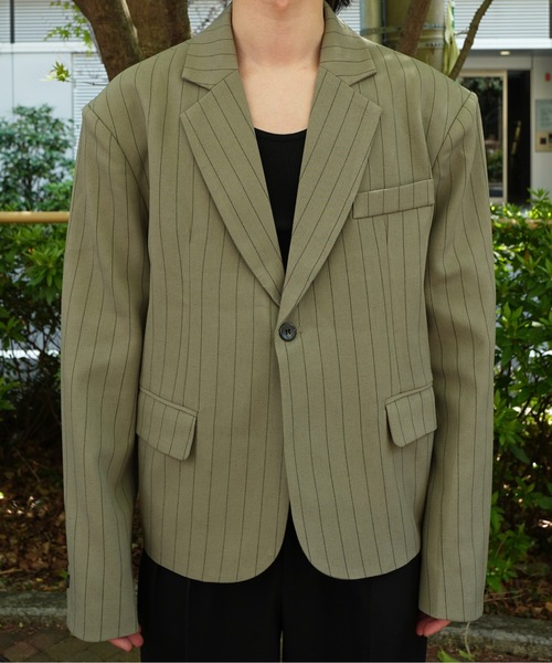 新品 NEON SIGN ストライプ ノーカラージャケット テーラードジャケット 2_000000021104.jpg?1679043095