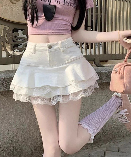 gossip!ロサンゼルス デニムスカート デニム レース ミニスカート 高