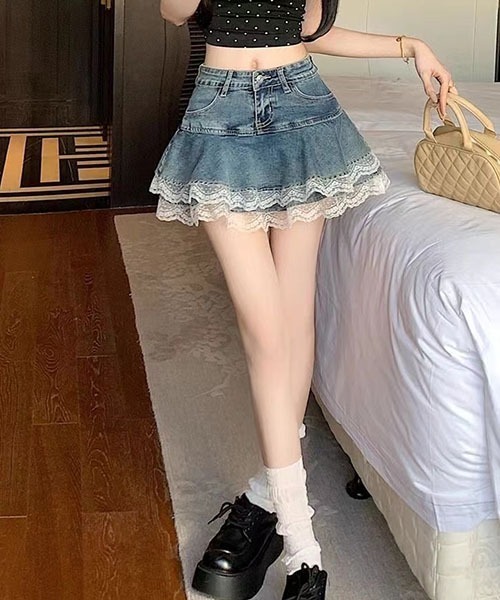 gossip!ロサンゼルス デニムスカート デニム レース ミニスカート 高