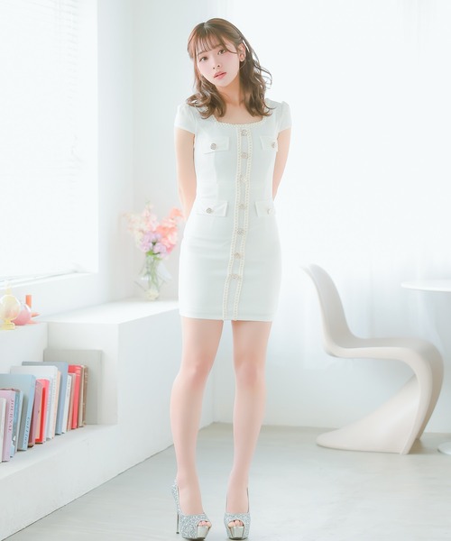 Tika ドレス キャバドレス 半袖 パイピング ゴールドボタン