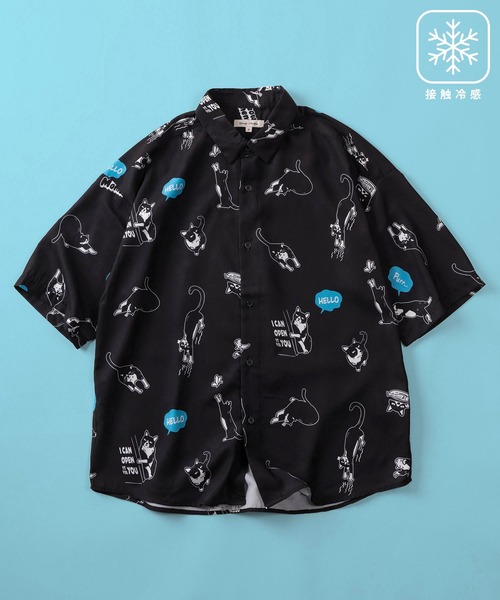 supreme ペンギン半袖シャツ L 柄 アロハ シャツ 半袖 「70」シルクタッチ 接触冷感 総柄プリント 半袖シャツ
