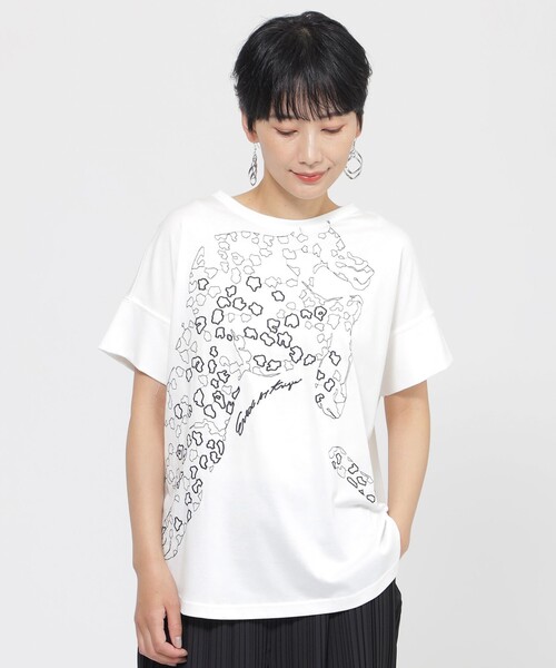 tシャツ 「SANYO Style EDITION掲載」「接触冷感」「ウォッシャブル」パンサーエンブロイダリープルオーバーカットソー レディース