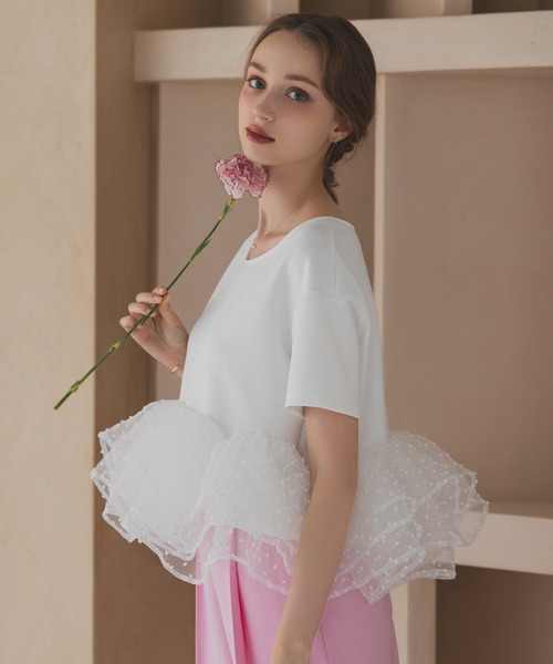 メラキ　MERAKI 新品未使用トップス　ドットフリルヘムライントップス MERAKI（ファッション） ドットフリルヘムライントップス