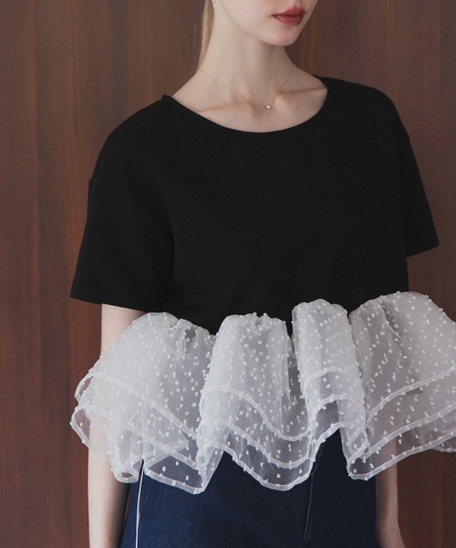 MERAKI ドットフリルヘムライントップス レディース : ZOZOTOWN Yahoo 