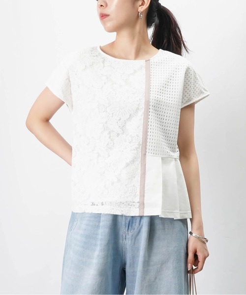 tシャツ LC/LLL レースドッキングプリーツトップス レディース