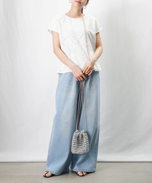 tシャツ LC/LLL レースドッキングプリーツトップス レディース LADY LUCK LUCA tシャツ LC/LLL レースドッキングプリーツ