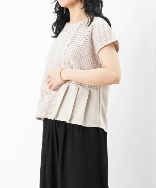 tシャツ LC/LLL レースドッキングプリーツトップス レディース LADY LUCK LUCA tシャツ LC/LLL レースドッキングプリーツ