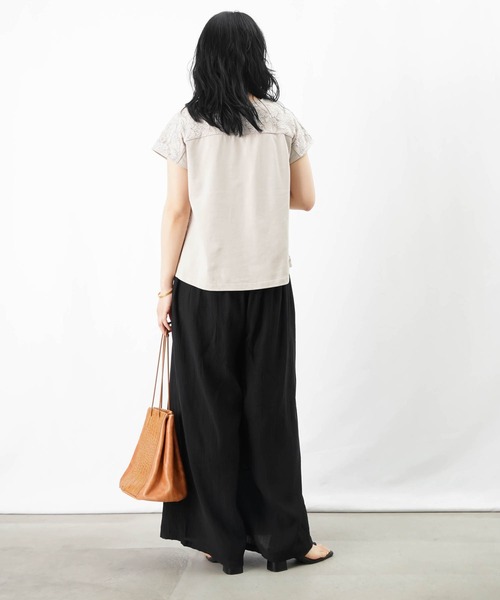 tシャツ LC/LLL レースドッキングプリーツトップス レディース セール】LC/LLL レースドッキングプリーツトップス（Tシャツ