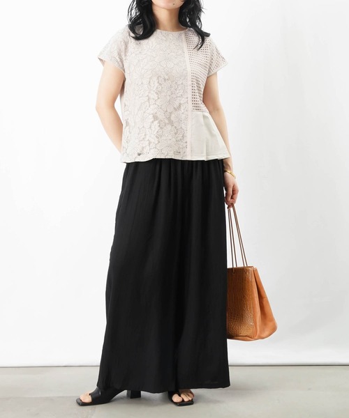 tシャツ LC/LLL レースドッキングプリーツトップス レディース セール】LC/LLL レースドッキングプリーツトップス（Tシャツ