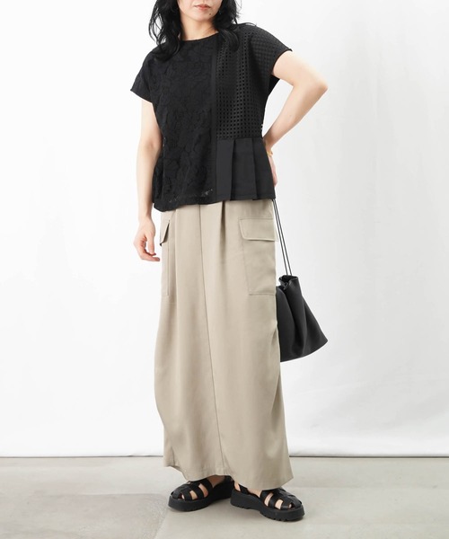 tシャツ LC/LLL レースドッキングプリーツトップス レディース セール】LC/LLL レースドッキングプリーツトップス（Tシャツ