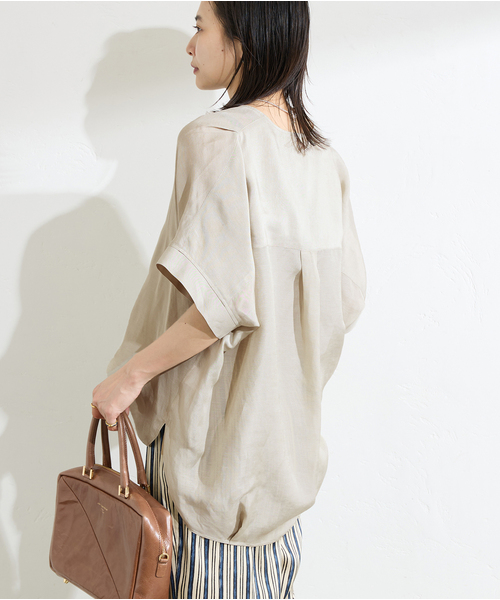 JOURNAL STANDARD ブラウス シャツ シアーリネンノーカラー