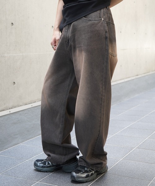 ワイドパンツ ジーンズ スラブデニム バギーパンツ グラデーション
