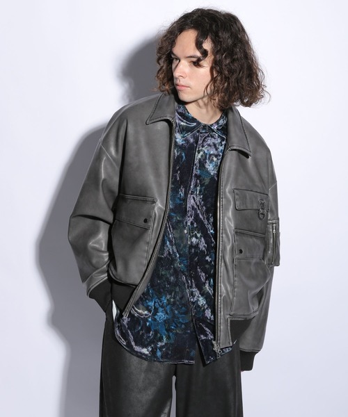 HARE グレー シングルライダースジャケット HARE（ハレ） ジップアップブルゾン MEDIUM グレー メンズ : ZOZOTOWN