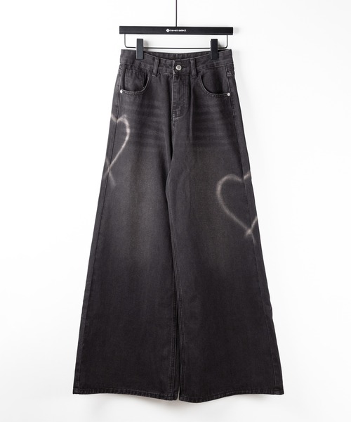 「me+em select」 加工デニムパンツ LARGE ブラック レディース