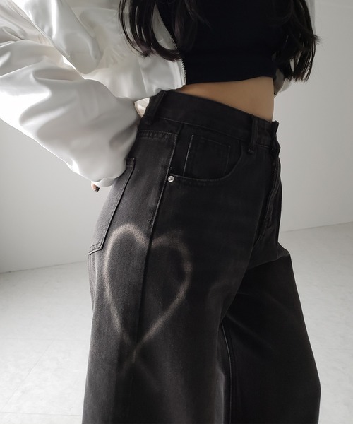 「me+em select」 加工デニムパンツ LARGE ブラック レディース