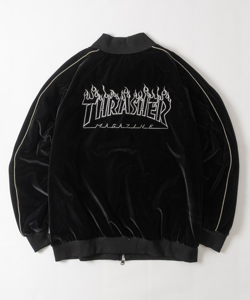 US74ON ゴールデンレトリバー スカジャン 龍　鷲　ジャケット　ベロア　L THRASHER（スラッシャー） スカジャン 「at」「THRASHER/スラッシャー