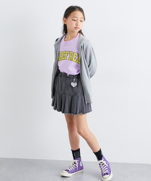 メタル製／女の子キイホルダー。【スカートを捲れば……】。 スカート キーホルダー付きデニムプリーツパンツインスカート キッズ