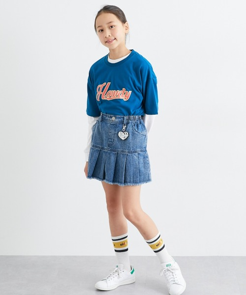 スカート キーホルダー付きデニムプリーツパンツインスカート キッズ
