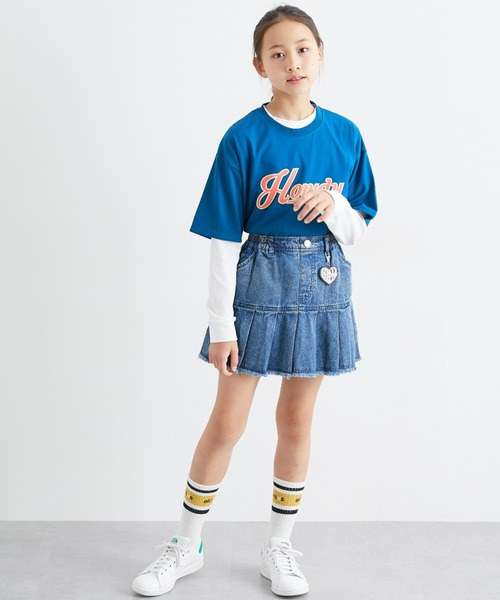 スカート キーホルダー付き デニムプリーツ パンツインスカート キッズ
