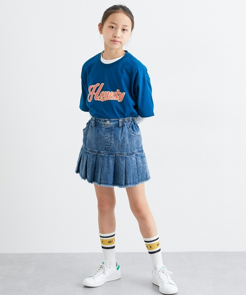 スカート キーホルダー付き デニムプリーツパンツインスカート キッズ