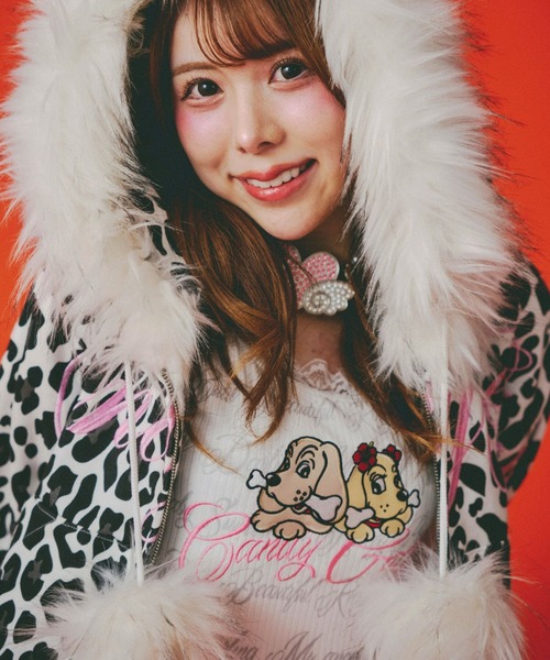 【新品タグ付き】GALFY ヒョウ柄パーカー ホワイト GALFY パーカー GALFY(ガルフィー)ぎゃるマシぱぁかぁ/ヒョウ