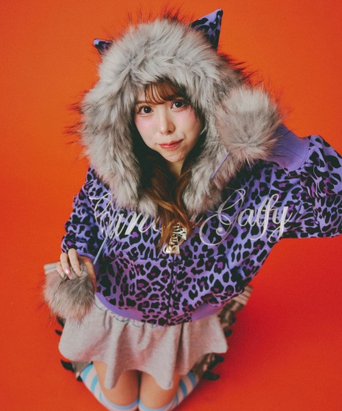 Galfy ヒョウ柄クロップドパーカー GALFY 送料無料 GALFY(ガルフィー) パーカー メンズ ヒョウ柄