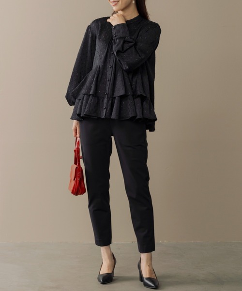 【美品】sono ソーノ フリルカットソー　ブラック　日本製 Sono（ソーノ） ブラウス シャツ ご自宅でお洗濯可能/日本製「SONO