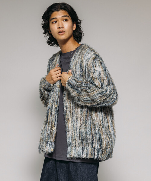 カーディガン リラックスフィット シャギーニット マルチストライプ カーディガン メンズ | FREAK'S STORE | 01