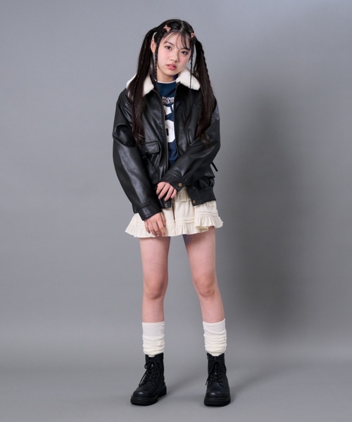 by LOVEiT 革ジャン ライダース 衿ファー合成皮革ジャケット キッズ
